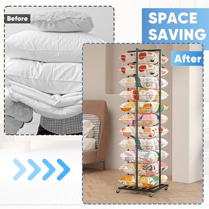 Rolling Pillow Storage Rack Organizer, Metal Pillow Display Rack Black | Throw Pillow Storage, Adjustable Throw Pillow Storage Shelves, Cushion And Pillow Display Stand for Retail,Home,Hotel,School