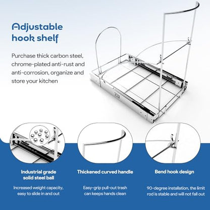 Pull Out Trash Can Under Cabinet & Under Sink, Heavy Duty Slider Organizer | Adjustable Cabinet Garbage Can Rack, Fits 30-40Qt Bins, Requires 13"W x 18"D Cabinet Opening, Chrome Finish, Can Not Included