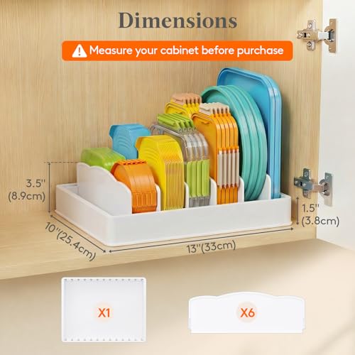 Lifewit Kitchen Cabinet Organizer for Food Contanier Lid, Lid Holder with 6 Adjustable Dividers & 7 Sections for Pantry Organizers and Storage, Home Drawer Organization, Large, 13" x 10"