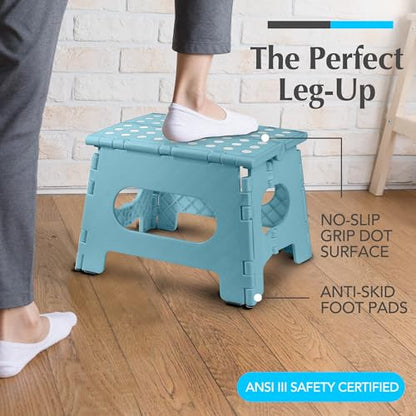 Handy Laundry Folding Step Stool 9 Inch 2-Pack, Teal, Holds 300 lbs | 2-Pack, 9 Inch, Teal, Foldable Collapsible Step Stool, Non-Slip, Holds 300 lbs, Kitchen Bathroom Bedroom, Adults