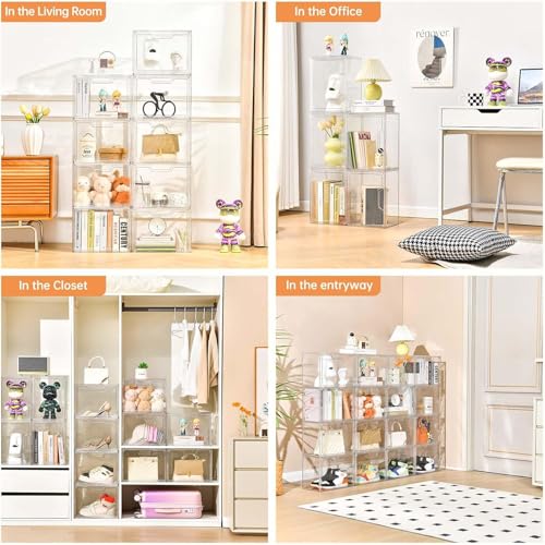 Purse Organizer for Closet,Clear Acrylic Display Case for Handbag Organizer, Purse Storage Box with Magnetic Door, Plastic Storage Bins for Book, Collectibles, Cosmetic (5 Pack)