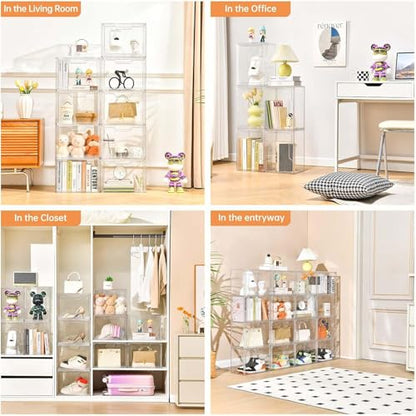 Purse Organizer for Closet,Clear Acrylic Display Case for Handbag Organizer, Purse Storage Box with Magnetic Door, Plastic Storage Bins for Book, Collectibles, Cosmetic (5 Pack)