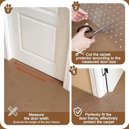 Carpet Protector, Clear PVC Doorway Mat for Cats & Dogs | Heavy-duty Anti-scratch Threshold Guard, Non-slip, Easy-trim, Recyclable PVC, Fits 27.5"-35.9" Doors, Stops Pet Claw Damage