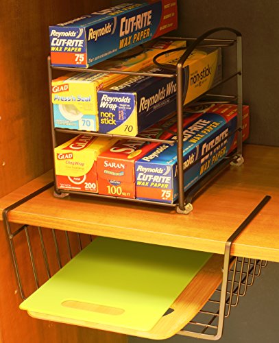 Wrap Organizer Rack for Kitchen Cabinet, 3 Tier, B... (Bronze | Alloy Steel)