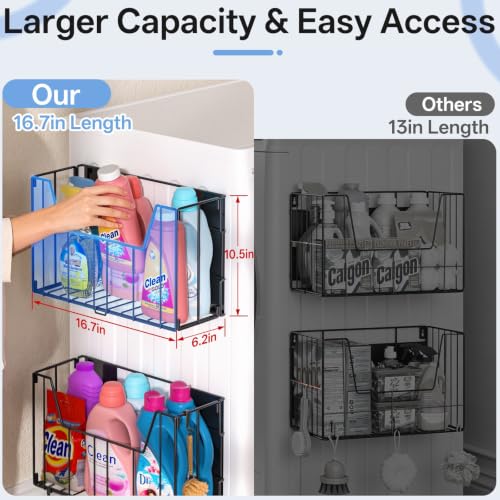 2-Pack Magnetic Folding Storage Shelf, No Drill Heavy Duty Organizer with 4 Hooks Magnetic Basket Shelves for Laundry Kitchen RV Refrigerator Washing Machine Garage