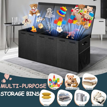 Extra Large Toy Box with Lids, Collapsible Storage Bin, 38"x16"x14",Black | Sturdy Chest Basket with Dividers for Boys & Girls, Bedroom Nursery Playroom Organization