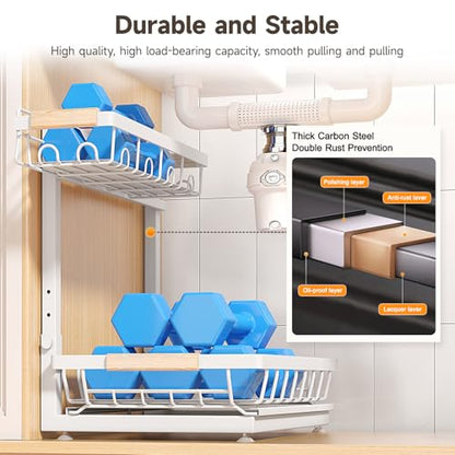 2-Pack 2-Tier Height Adjustable Under Sink Organiz... (White | Iron)