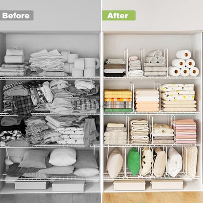 Wire Shelf Dividers for Closet: Tall 10.6in x Deep 12in, 8 Pack | Wire Rack Accessories - Adjustable Purse Organizer for Clothes Handbags - Metal Pantry Separators