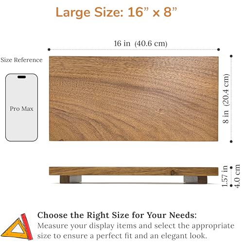 Large 16" Acacia Wood Riser Pedestal Stand for Kitchen Counter | Farmhouse Wood Display Riser for Kitchen and Bathroom Décor - Counter Display, Vanity Tray, Candle Stand | L:16"x8"x1.57"