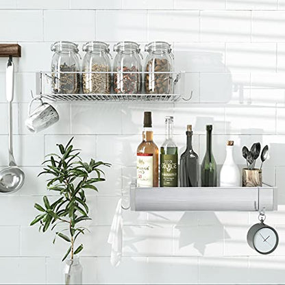 Bathroom Adhesive Shower Caddy Basket Shelf with Hooks, No Drilling Removable Bathroom Shelf Organizer,Stainless Steel Rustproof Shower Rack for Shampoo Storage, Sponge Holder-Silver