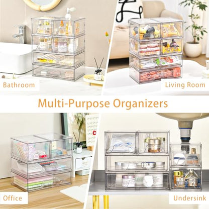 4 Pack Stackable Storage Drawers, Clear Acrylic Organizer, Makeup Organizer | with Pull-out Drawer,Pantry Organization for Beauty Supplies,Ideal for Vanity, Bathroom,Cabinet