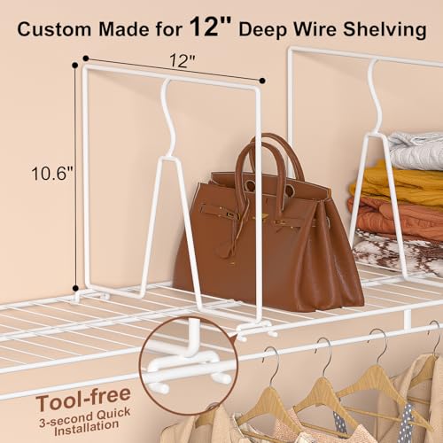 Wire Shelf Dividers for Closet: Tall 10.6in x Deep 12in, 8 Pack | Wire Shelves Organizer for Closet - Adjustable Purse Organizer for Clothes, Sweater, Towels Jeans - Metal Pantry Separators