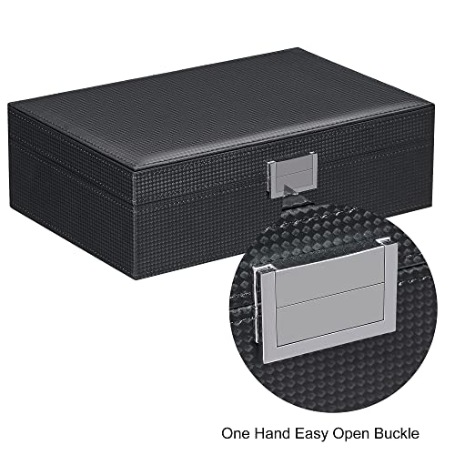 BEWISHOME Mens Jewelry Box Organizer, Jewelry Box for Men Women | with 4 Watch Case Removable Tray, Jewelry Display Storage Case, Carbon Fiber Design Earring Ring Bracelet Case, Black SSH07C