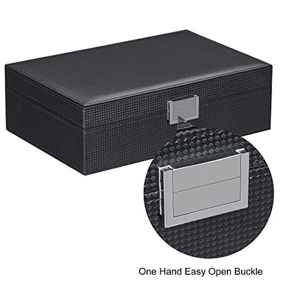 BEWISHOME Mens Jewelry Box Organizer, Jewelry Box for Men Women | with 4 Watch Case Removable Tray, Jewelry Display Storage Case, Carbon Fiber Design Earring Ring Bracelet Case, Black SSH07C