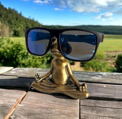 Top Brass Yoga Frog Eyeglass Holder – Whimsical Reading Glasses Sunglass Stand – Funny Desk Nightstand Keeper Rack Display – Meditating Zen Lotus Pose Figurine