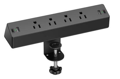 Desk Clamp Power Strip, 4 AC Outlets 4 USB Ports, Fit 1.7in Tabletop Edge | PD 20W Flat Plug Charging Station, 6FT Extension Cord for Dorm, Office, Gaming Room
