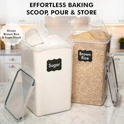 2 PC [7 Qt / 6.5L / 220 Oz] Large Food Storage Containers with Lids Airtight - BPA Free Clear Plastic Kitchen and Pantry Storage Containers for Cereal, Flour, Sugar, Rice