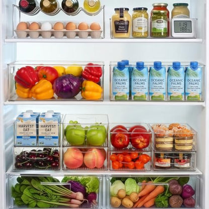 8 Pack Freezer Organizer Bins,Stackable,Clear Bins for Fridge,Pantry | Straight Side, 3 Sizes, 2 XL Storage Container, 3 Large Cabinet Organizer, 3 Medium Storage Drawer