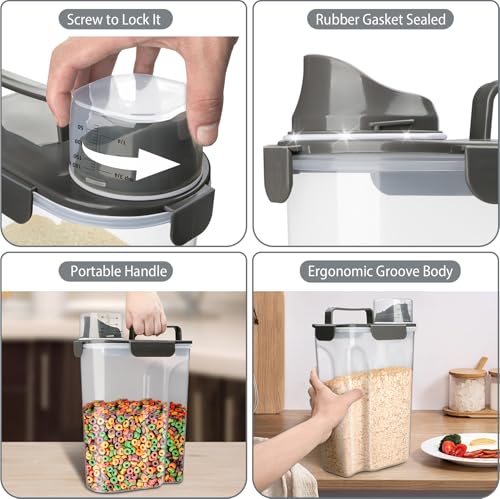 Rice Container, Airtight Rice Storage Container 10lb, Cereal Containers Storage, BPA Free Food Dispenser with Pouring Spout Handle for Flour Pasta Grain, Pet Dog Cat Bird Food Storage Container