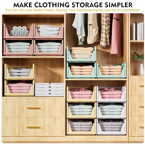 Upgraded Closet Organizers and Storage, Stackable Closet Organizer Basket | 5 Pack Foldable Closet Storage Bins for Bathroom Laundry Room Wardrobe Storage, Space-Saving Clothes Drawer Organizer