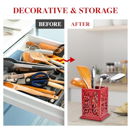 Cast Iron Utensil Holder, Extra Large Kitchen Croc... (Red | Cast Iron)