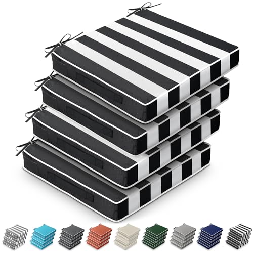 Leinuosen 4 Pcs Patio Chair Cushion Covers, 19" x 19" x 3",Black Stripe