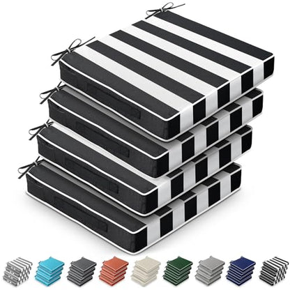Leinuosen 4 Pcs Patio Chair Cushion Covers, 19" x 19" x 3",Black Stripe