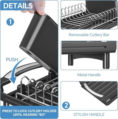Small Dish Drying Rack, Compact Expandable Dish Ra... (Black | Plastic)
