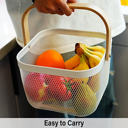 Metal Mesh Steel Harvest Basket, Wire Garden Basket with Handle | Square Multi-Functional Storage Organizer for Gathering Vegetables, Fruits, Kitchen, Garden, Picnic & Cabinet (Aqua)