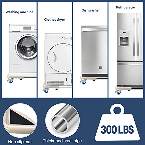 SPACECARE Mini Fridge Stand Mobile Roller, Adjustable18.5-27''- Off White | 4 Locking Wheels Suitable for Washing Machine, Dryer & Refrigerator, universal household appliance base, stable, durable