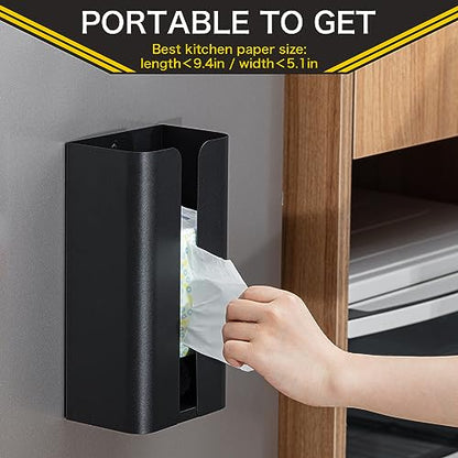Uiifan 2 Pcs Magnetic Suction Plastic Bag Holder Wall Mount Plastic Grocery Bag Organizer Wide Opening Dispenser Fingerprint Resistant Smudge Proof Saver for Pantry, Black