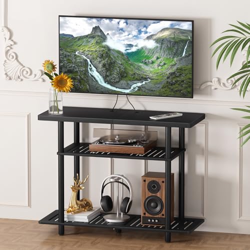 Bamboo TV Stand, Small TV Stands for up to 32 Inch... (Black | Bamboo)