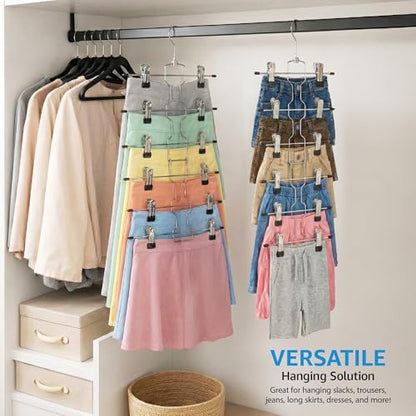 ZOBER 3-Pack 6-Tier Skirt Hangers with Clips - Pants Hangers with Clips Space Saving, Closet Organization, Swivel Hooks, College Dorm Essentials, Skirt Hangers for Women, Jeans Organizer for Closet