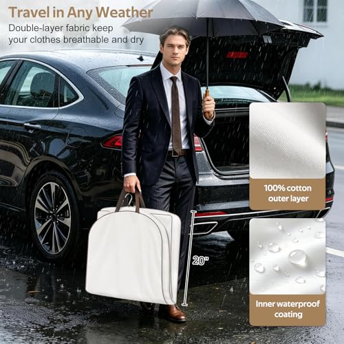 MISSLO 40" Cotton Garment Bags for Travel Waterproof Suit Bag Travel Mens Breathable Suit Cover Foldable Fur Coat Covers for Closet Storage for Women Short Hanging Clothes Bag for Jacket, Shirt, Dress