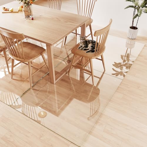 Tempered Glass Chair Mat for Carpet 55"x46", Floor Protector | Ultra Clear Office Chair Mat for Hardwood Floors & Carpets, Heavy Duty 0.2" Scratch-Resistant Surface with Non-Slip Pads