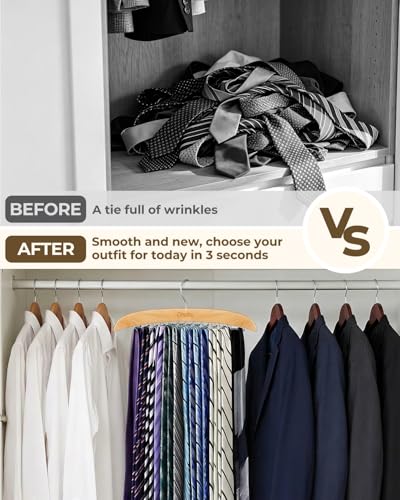Ohuhu 24-Hook Wooden Tie Rack Organizer for Closet – Space Saving Hanger with 360° Rotating Anti-Slip Clips, Holds 24 Ties Securely Without Wrinkles – Premium Hardwood & Rustproof Steel