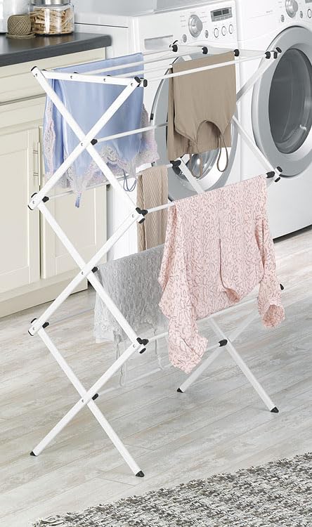 Whitmor Expandable Clothes Drying Rack: 3 Tier Laundry Drying Rack, Collapsible Drying Rack Clothing, Portable Space Saving Clothing Rack for Indoor Outdoor, 35.5" L x 14.50" W x 45.2" H, White