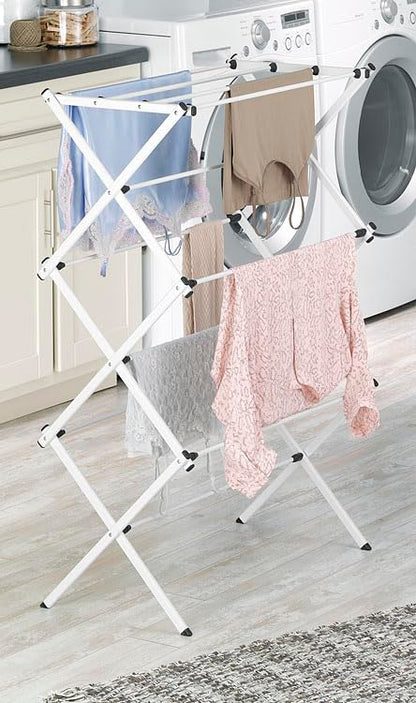 Whitmor Expandable Clothes Drying Rack: 3 Tier Laundry Drying Rack, Collapsible Drying Rack Clothing, Portable Space Saving Clothing Rack for Indoor Outdoor, 35.5" L x 14.50" W x 45.2" H, White
