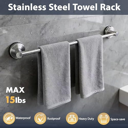 Suction Cup Towel Bar Towel Racks for Bathroom 14.6-24in Adjustable | No Drill Towel Rack, Stainless Steel Construction, Heavy Duty Wall Mounted (silver)