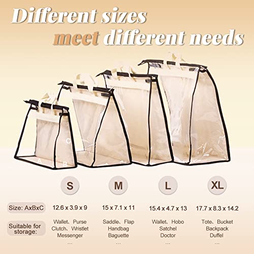 fazhongfa 5 PCS Hanging Handbag Storage Organizer Non-Woven Transparent Dust-proof Homewares Purse Wallet Closet Storage Bag with Zipper and Handle (XL)