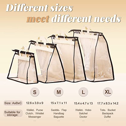 fazhongfa 5 PCS Hanging Handbag Storage Organizer Non-Woven Transparent Dust-proof Homewares Purse Wallet Closet Storage Bag with Zipper and Handle (XL)