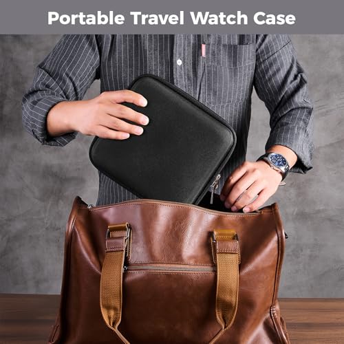 ProCase 6-Slot Travel Watch Case for Men, Hard Shell Storage Box -Black | Travel Watch Box for Watch Bracelet Accessories, Zippered Organizer Bag Fathers Day Gift for Dad