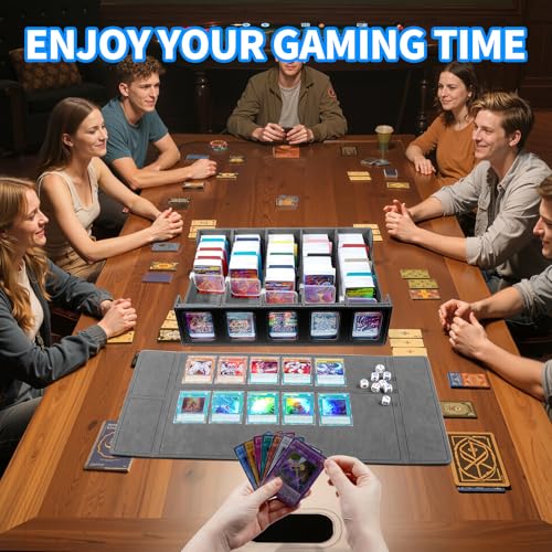 Trading Card Storage Box with Commander Display, 5-Row Deck Case with Removable Lid, 3900+ Cards Deck Case with 48 Colorful Dividers, Magic Card Organizer for TCG PTCG, Black Grey