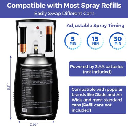 Stardrix Automatic Air Freshener Spray Dispensers 2-Pack, Battery Operated Aerosol Sprayer, Wall Mounted & Freestanding, 3 Auto Scent Release Time Settings for Home and Commercial Place, Black