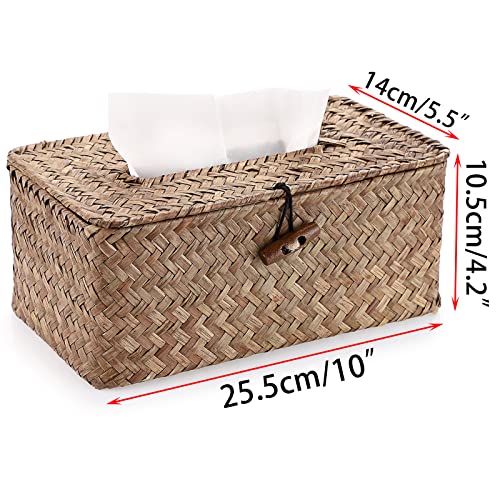 Sumnacon Tissue Box Cover Rectangle Seagrass Woven Tissue Box Holder,Coffee | Decorative Tissue Box Cover Rectangular with Lid for Bathroom Natural Farmhouse Tissue Covers for Home Office Table,Medium
