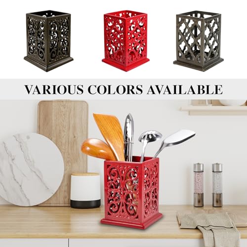 Cast Iron Utensil Holder, Extra Large Kitchen Croc... (Red | Cast Iron)