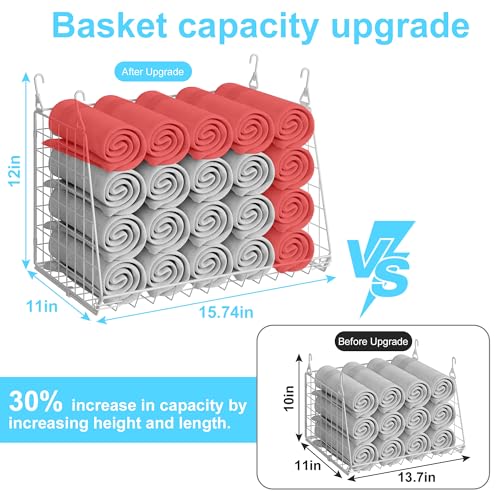 3-Pack Large Hanging Laundry Basket: Wire shelves for Laundry Room Organization with 360°Rotating Hooks Foldable Space Saving Over Washer and Dryer Shelves -Metal Laundry Basket Holder, White Patent