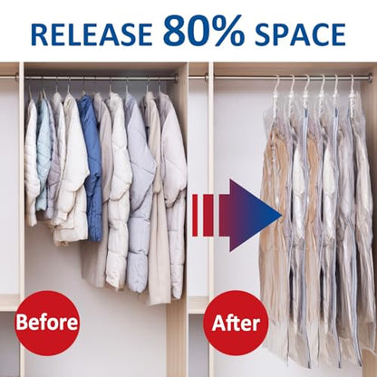 Hanging Vacuum Storage Bags, Space Saver Vacuum Seal Bags for Cloth, 6 Long | Vacuum Seal Bags for Clothing, Hanging Garment Storage for Jackets, Suits, Dresses, Winter Clothes Storage Closet Organizer