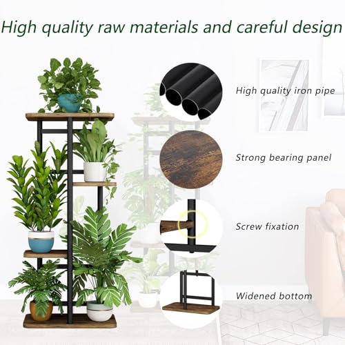 LINZINAR Plant Stand Indoor 4 Tier Metal Corner Tall Flower Shelf | Plant Rack for Multiple Plants, Tiered Flower Plant Holder for Patio, Garden, Balcony, Living Room, Bedroom Black