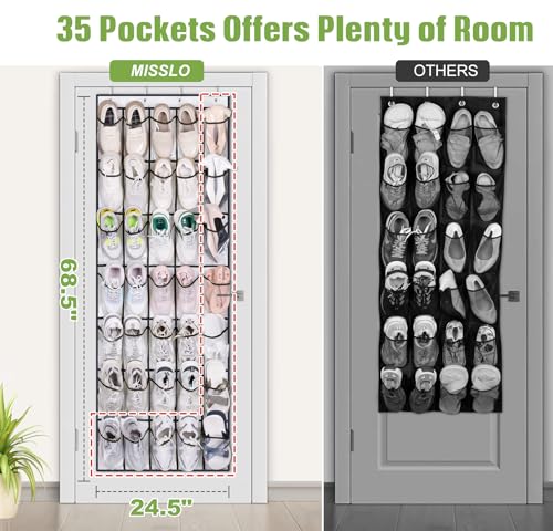 MISSLO 35 Clear Large Pockets Over The Door Shoe Organizer Sturdy Oxford Fabric Hanging Shoe Rack Closet Shoe Holder Hanger, White